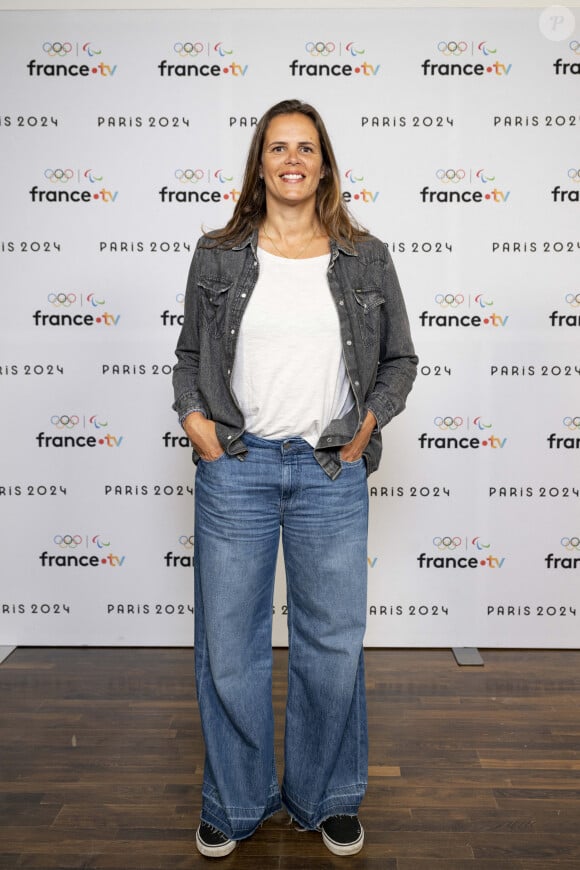 Laure Manaudou lors de la présentation des journalistes et chroniqueurs de France Télévisions pour les Jeux Olympiques 2024 au musée de l'Homme à Paris, le 11 juin 2024. © Pierre Perusseau / Bestimage 