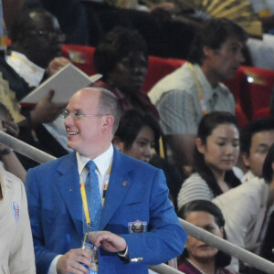 S.A.S. le Prince Albert II de Monaco et Charlene Wittstock assistent à la cérémonie d'ouverture des XXIXe Jeux Olympiques au Stade National de Pékin, Chine, le 8 août 2008. Photo par Gouhier-Hahn-Nebinger/ABACAPRESS.COM