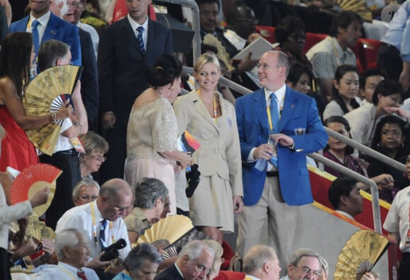 S.A.S. le Prince Albert II de Monaco et Charlene Wittstock assistent à la cérémonie d'ouverture des XXIXe Jeux Olympiques au Stade National de Pékin, Chine, le 8 août 2008. Photo par Gouhier-Hahn-Nebinger/ABACAPRESS.COM