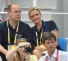 Depuis, ce sont des spectateurs assidus aux Jeux, comme ici, à Pékin, en 2008.
S.A.S. le Prince Albert II de Monaco et Charlene Wittstock assistent au plongeon de natation le 4e jour des XXIXe Jeux Olympiques au centre aquatique national olympique à Pékin, Chine, le 12 août 2008. Photo par Gouhier-Hahn-Nebinger/Cameleon/ABACAPRESS.COM