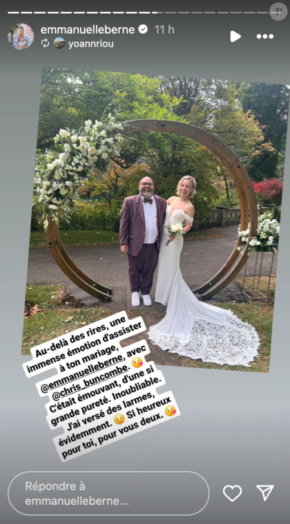 Le journaliste sportif Yoann Riou faisait partie des invités
Mariage d'Emannuelle Berne et Chris Buncombe.