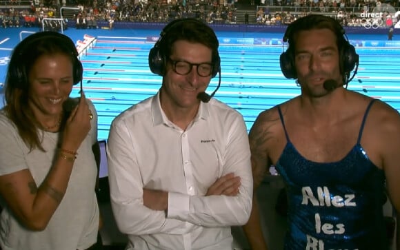 Le groupe audiovisuel public a choisi d'associer Alexandre Boyon à Laure Manaudou et Camille Lacourt
Alexandre Boyon, Laure Manaudou et Camille Lacourt aux JO de Paris