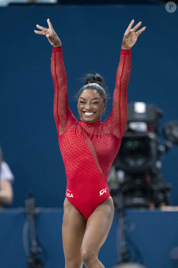 Simone Biles - Célébrités assistent aux épreuves de gymnastique lors des Jeux Olympiques de Paris2024 (JO) le 3 aout 2024. © Perusseau-Jacovides-Bestimage