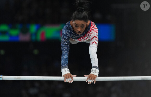 Simone Biles et ses coéquipières remportent la médaille d'or lors de la finale de gymnastique artistique féminine par équipe aux Jeux Olympiques de Paris2024 (JO), le 30 juillet 2024.