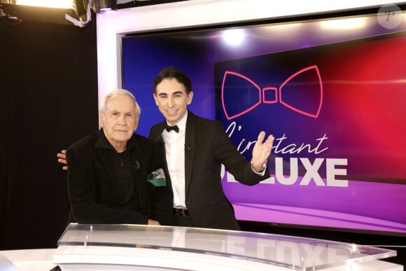 Patrice Laffont et Jordan de Luxe lors de l'enregistrement de l'émission de Jordan de Luxe "L'Instant de Luxe" à Paris le 21 octobre 2021