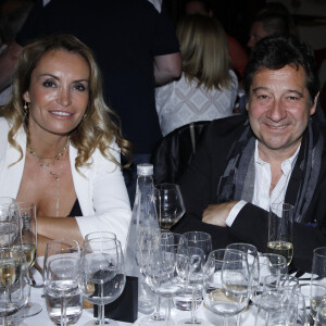 Exclusif - Laurent Gerra et sa compagne Christelle Bardet au dîner lors de la 2ème édition du Festival du cinéma français et gastronomie à Aix les Bains le 9 juin 2023. © Denis Guignebourg / Bestimage