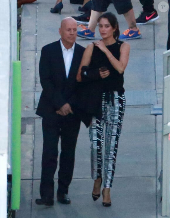 Exclusif - Bruce Willis et sa femme Emma Heming - Bruce Willis et son ex-femme Demi Moore sont venus soutenir leur fille Rumer, qui participe à la nouvelle saison de l'émission "Dancing with the Stars" à Hollywood le 16 mars 2015.