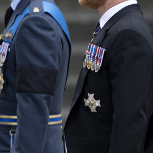 Le prince William, prince de Galles, Le prince Harry, duc de Sussex lors des funérailles de la reine Elizabeth II d'Angleterre, le 19 septembre 2022. 