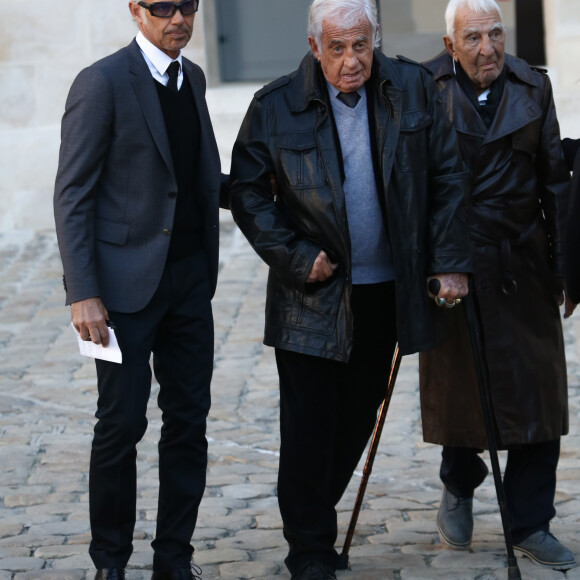 Arrivée de l'acteur Jean Paul Belmondo, accompagné de son fils Paul et du comédien Charles Gérard - Hommage national à Charles Aznavour à l'Hôtel des Invalides à Paris le 5 octobre 2018. © Hamilton / Pool / Bestimage 