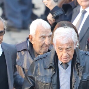 Paul Belmondo et son père Jean-Paul Belmondo, Charles Gérard - Arrivées à l'hommage national à Charles Aznavour à l'Hôtel des Invalides à Paris. Le 5 octobre 2018 © Jacovides-Moreau / Bestimage 