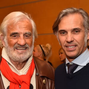 Exclusif - Jean-Paul Belmondo, à gauche, et son fils Paul participent à l'avant-première mondiale du film documentaire "Belmondo par Belmondo" au Grimaldi Forum à Monaco le 11 décembre 2015. © Bruno Bébert/Bestimage 