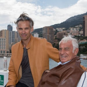 Exclusif - Paul Belmondo et Jean-Paul Belmondo - Tournage du documentaire produit par Cyril Viguier et Paul Belmondo sur son père "Belmondo par Belmondo" au Palm Beach à Monaco. Le 4 juin 2014 © Frederic Nebinger / Bestimage 