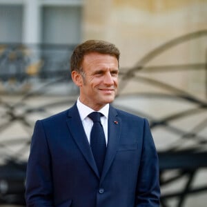 Emmanuel Macron - Réception des chefs d'état, de gouvernement et d'organisation internationale en amont de la cérémonie d'ouverture des jeux paralympiques de Paris 2024 au palais de l'Elysée à Paris, France, le 28 août 2024. © Christophe Clovis / Bestimage 