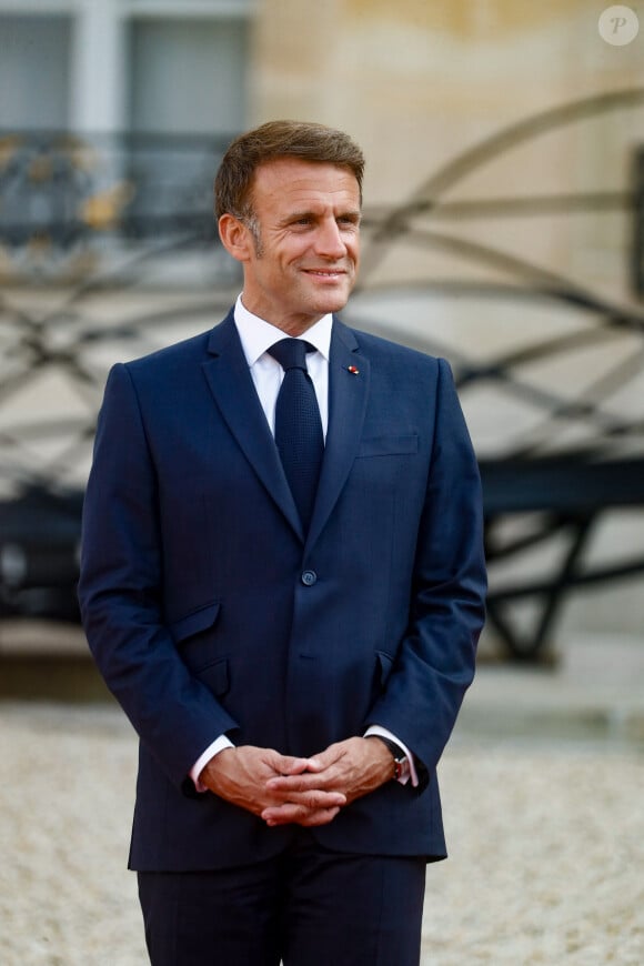 Emmanuel Macron - Réception des chefs d'état, de gouvernement et d'organisation internationale en amont de la cérémonie d'ouverture des jeux paralympiques de Paris 2024 au palais de l'Elysée à Paris, France, le 28 août 2024. © Christophe Clovis / Bestimage 