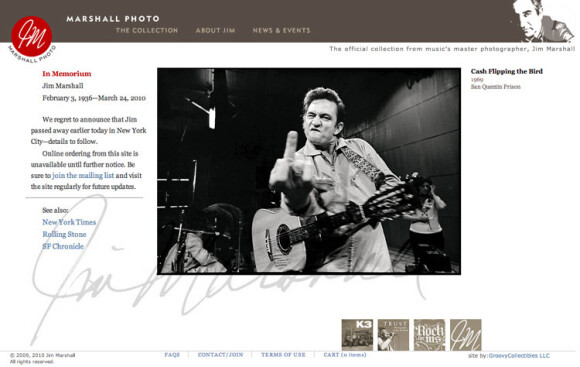 Page d'accueil du site officiel du photographe américain Jim Marshall