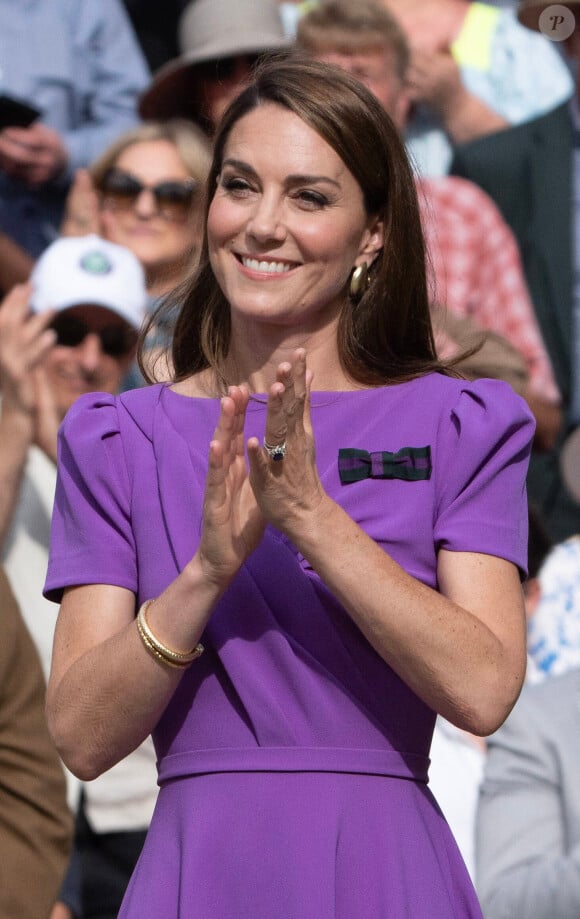 La princesse Catherine de Galles lors de la finale Hommes du tournoi de tennis de Wimbledon. Le 14 juillet 2024  