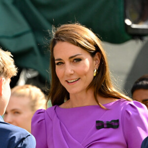 Catherine (Kate) Middleton avec la princesse Charlotte et Pippa Middleton dans les tribunes de la finale du tournoi de Wimbledon 2024, le 14 juillet 2024. 