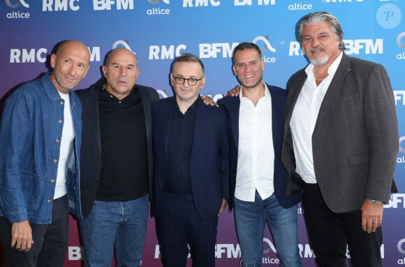 Gilbert Brisbois, Vincent Moscato, Karim Nedjari, JJérôme Rothen et David Douillet lors de la conférence de presse de rentrée BFM TV. - RMC du groupe Altice France à Paris, France, le 31 août 2023. © Coadic Guirec/Bestimage