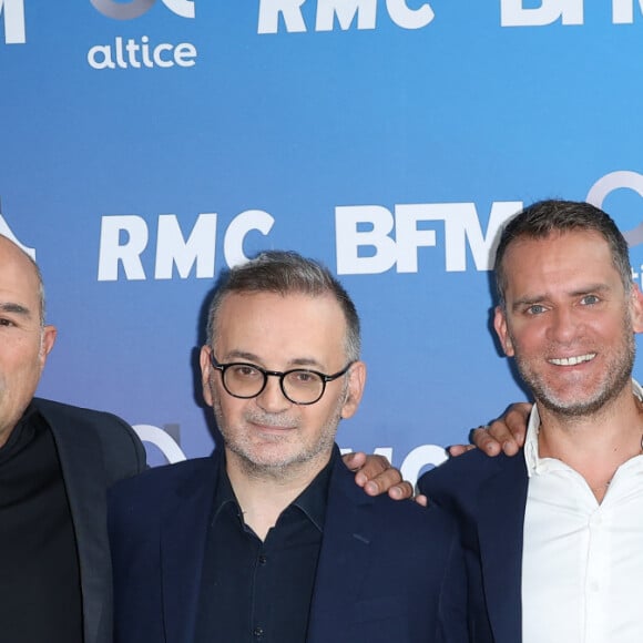 Gilbert Brisbois, Vincent Moscato, Karim Nedjari, JJérôme Rothen et David Douillet lors de la conférence de presse de rentrée BFM TV. - RMC du groupe Altice France à Paris, France, le 31 août 2023. © Coadic Guirec/Bestimage