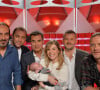 Xavier Gravelaine, Emmanuel Petit, Didier Roustan, Éric Naulleau, Louise Ekland et son fils Sacha ainsi que Laurent Luyat sur le plateau de 'Cote Match' le 27 septembre 2013 à Paris, France. Photo by Max Colin/ABACAPRESS.COM