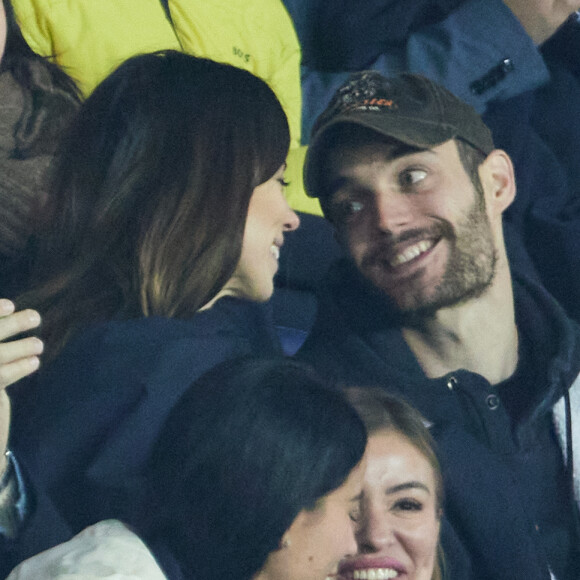 Exclusif - Louis Sarkozy et sa femme Natali Husic - en tribunes du match de Ligue 1 Uber Eats "PSG contre Reims" (1-1) au Parc des Princes à Paris le 29 janvier 2023. 