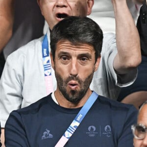 Tony Estanguet pendant le match de la médaille de bronze par équipe entre l'équipe de France et l'équipe du Japon lors de la quatorzième journée des Jeux Olympiques Paris 2024 à la South Paris Arena le 09 août 2024 à Paris, France. Photo par David Niviere/ABACAPRESS.COM