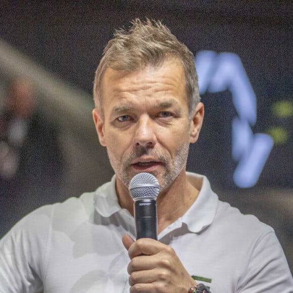 Sébastien Loeb, le jour de son 50ème anniversaire, présente la nouvelle Lamborghini Lambo V12 Vision Gran Turismo (819 chevaux) lors du "Geneva International Motor Show" à Genève, le 26 février 2024.