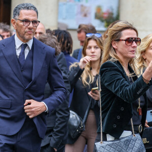 Roschdy Zem et sa compagne Sarah Poniatowski - Sorties des obsèques du prince Jean-Stanislas Poniatowski en l'Eglise polonaise à Paris, France. © Jacovides-Moreau/Bestimage