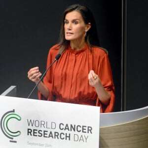 Ce jeudi 26 septembre 2024, l'épouse de Felipe VI a participé à la Rencontre annuelle de la Journée mondiale de recherche sur le cancer, l'occasion pour elle d'y tenir un discours fort.
La reine Letizia d'Espagne participe à la "Rencontre annuelle de la Journée mondiale de recherche sur le cancer" à Milan, le 26 septembre 2024. © Zuma Press / Bestimage 