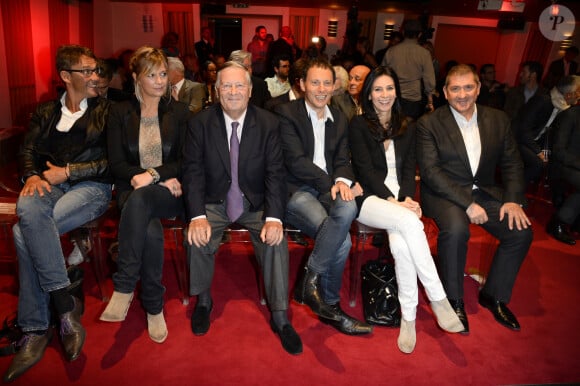 Julien Courbet, Flavie Flament, Alain Duhamel, Marc-Olivier Fogiel, Marie Drucker, Yves Calvi - Conference de presse de rentree de RTL a Paris le 10 septembre 2013.