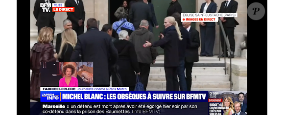 Marie-Anne Chazel a également été aperçue dans l'église
La troupe du Splendid arrive aux obsèques de Michel Blanc en l'église Sainte Eustache le 10 octobre 2024