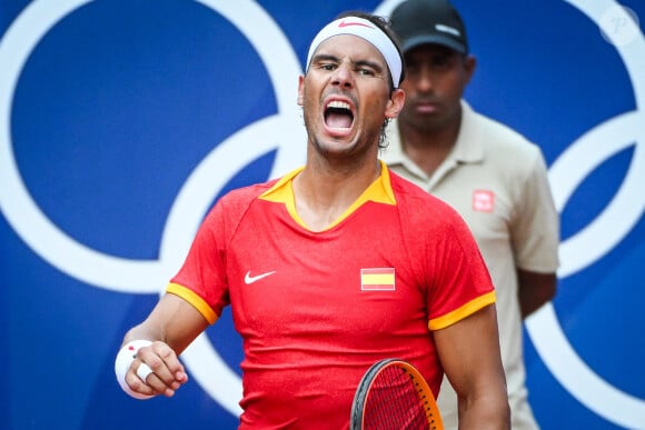 Rafael Nadal et Carlos Alcaraz Rafael Nadal et Carlos Alcaraz battent T. Griekspoor et W. Koolhof dans le tournoi olympique de tennis lors des Jeux Olympiques de Paris2024 (JO) à Paris le 30 Juillet 2024. © Matthieu Mirville / DPPI Media / Panoramic / Bestimage