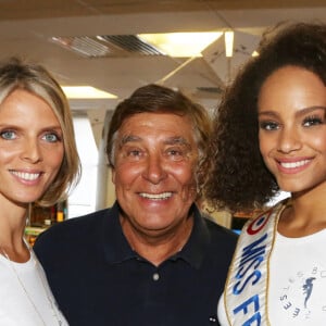 Sylvie Tellier, Jean-Pierre Foucault et Alicia Aylies, Miss France 2017, assistant à la 13e journée de charité de BGC pour honorer la mémoire des 658 employés de BGC tués dans le WTC le 9/11/2001, qui s'est tenue au siège d'Aurel BGC, rue Richelieu à Paris, France, le 11 septembre 2017. Photo par Jerome Domine/ABACAPRESS.COM