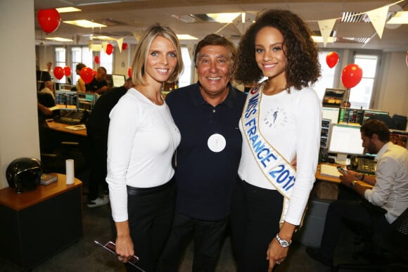 Sylvie Tellier, Jean-Pierre Foucault et Alicia Aylies, Miss France 2017, assistant à la 13e journée de charité de BGC pour honorer la mémoire des 658 employés de BGC tués dans le WTC le 9/11/2001, qui s'est tenue au siège d'Aurel BGC, rue Richelieu à Paris, France, le 11 septembre 2017. Photo par Jerome Domine/ABACAPRESS.COM