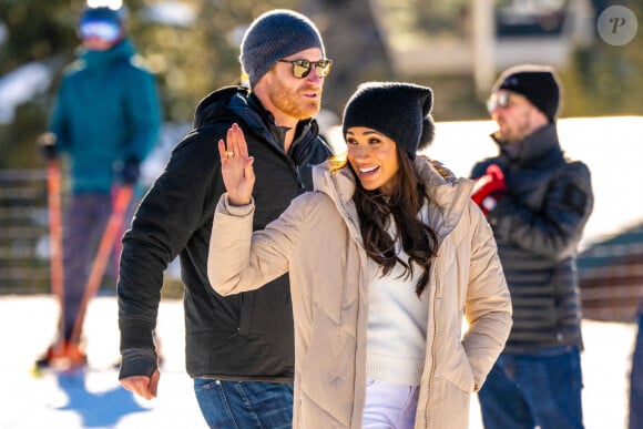 Le prince Harry, duc de Sussex, et Meghan Markle, duchesse de Sussex, assistent à l'événement One Year to Go avant les Invictus Games Vancouver Whistler 2025 à Mountain Square à Whistler, BC, Canada, le 14 février 2024. Photo par Mischa Schoemaker/ABACAPRESS.COM