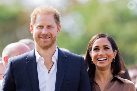 14 septembre 2023, Rhénanie-du-Nord-Westphalie, Düsseldorf : Le prince Harry, duc de Sussex, et son épouse Meghan, duchesse de Sussex, assistent à une réunion avec des représentants de l'OTAN en marge des 6e Invictus Games au Merkur Spiel Arena. Photo par Rolf Vennenbernd/DPA/ABACAPRESS.COM