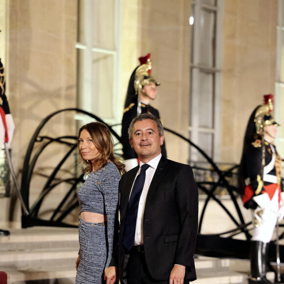 Gérald Darmanin et sa femme Rose-Marie Devillers arrivant au dîner d'état au palais de l'Elysée à Paris en l'honneur de la visite du roi et de la reine de Belgique en France le 14 octobre 2024. © Dominique Jacovides / Bestimage