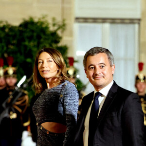 Gérald Darmanin et sa femme Rose-Marie Devillers arrivant au dîner d'état au palais de l'Elysée à Paris en l'honneur de la visite du roi et de la reine de Belgique en France le 14 octobre 2024. © Dominique Jacovides / Bestimage