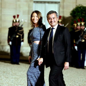 Gérald Darmanin et sa femme Rose-Marie Devillers arrivant au dîner d'état au palais de l'Elysée à Paris en l'honneur de la visite du roi et de la reine de Belgique en France le 14 octobre 2024. © Dominique Jacovides / Bestimage