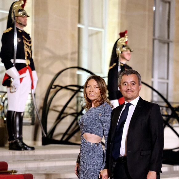 Gérald Darmanin et sa femme Rose-Marie Devillers arrivant au dîner d'état au palais de l'Elysée à Paris en l'honneur de la visite du roi et de la reine de Belgique en France le 14 octobre 2024. © Dominique Jacovides / Bestimage