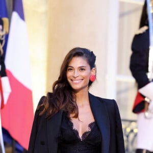 Tatiana Silva (enceinte, ancienne miss Belgique) arrivant au dîner d'état au palais de l'Elysée à Paris en l'honneur de la visite du roi et de la reine de Belgique en France le 14 octobre 2024. © Dominique Jacovides / Bestimage