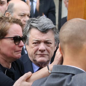 Cendrine Dominguez, Jean-Louis Borloo - Sorties des obsèques de Patrice Dominguez en la basilique Sainte Clotilde à Paris. Le 16 avril 2015