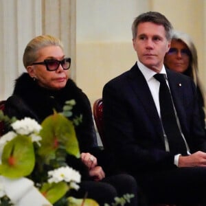 Veillée funèbre du prince Victor-Emmanuel de Savoie, en l'Eglise de Sant'Uberto à Turin, en présence de sa veuve Marina Ricolfi-Doria, de son fils, le prince Emmanuel-Philibert de Savoie avec sa femme la princesse Clotilde Courau et leurs filles les princesses Vittoria et Luisa, le 9 février 2024.