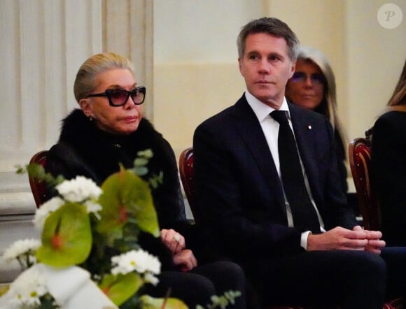 Veillée funèbre du prince Victor-Emmanuel de Savoie, en l'Eglise de Sant'Uberto à Turin, en présence de sa veuve Marina Ricolfi-Doria, de son fils, le prince Emmanuel-Philibert de Savoie avec sa femme la princesse Clotilde Courau et leurs filles les princesses Vittoria et Luisa, le 9 février 2024.