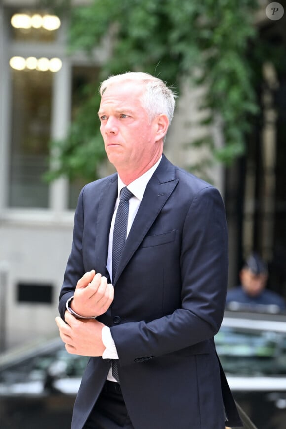 Julien Arnaud - Arrivées aux obsèques de Nonce Paolini en l'église Saint-Honoré-d'Eylau, 66 bis, avenue Raymond-Poincaré à Paris, France, le 23 juillet 2024.