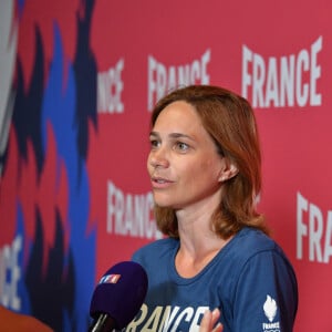 Nathalie Pechalat presidente du Club France - L'équipe de France de natation acclamée au club France lors des Jeux Olympiques de Paris2024 (JO) le 5 aout 2024. 