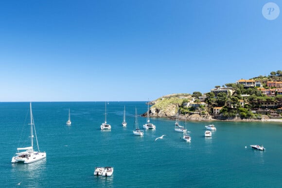 Collioure (66) : voiliers et bateaux de plaisance dans la baie de Collioure en Mer Mediterranee, et maisons du front de mer, paysage du littoral de la Cote Vermeille -Photo by Lacombe L/ANDBZ/ABACAPRESS.COM