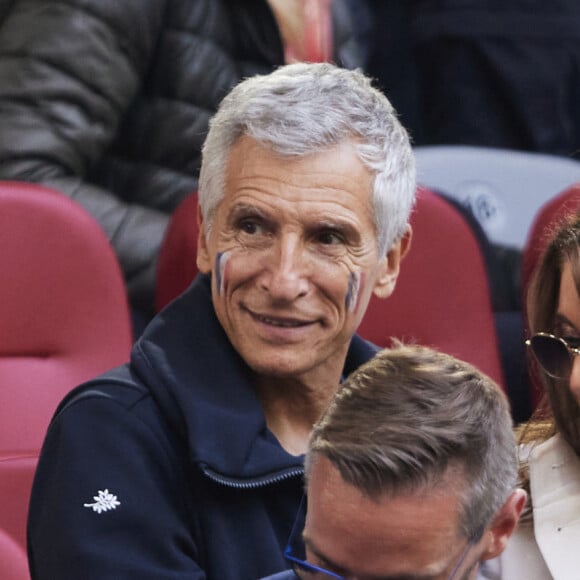 Nagui et sa femme Mélanie Page, Claude Deschamps - Célébrités dans les tribunes du match du groupe D de l'Euro 2024 entre l'équipe de France face à l'Autriche (1-0) à Dusseldorf en Allemagne le 17 juin 2024. © Cyril Moreau/Bestimage