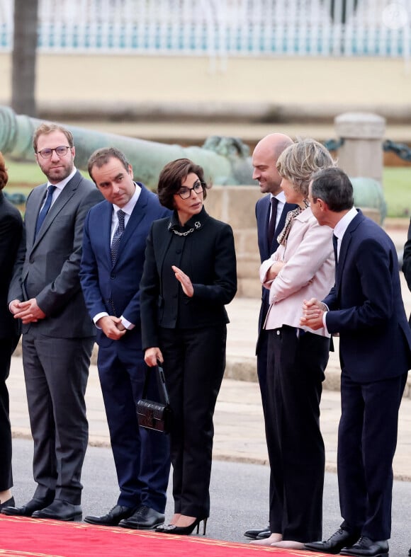 Sébastien Lecornu, Ministre des Armées, Rachida Dati Ministre de la Culture, Bruno Retailleau, Ministre de l'Intérieur - Cérémonie d'accueil officielle du Président de la République, Emmanuel Macron et de Brigitte Macron sur la place Mechouar à Rabat au Maroc le 28 octobre 2024. © Dominique Jacovides/Bestimage 