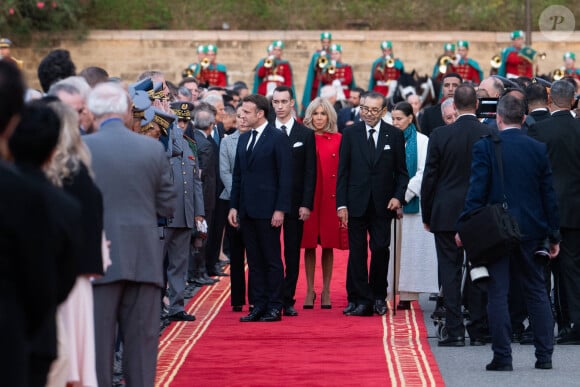 Le président de la République française Emmanuel Macron et le roi Mohammed VI lors de leur entretien au palais royal à Rabat, au premier jour de la visite officielle du chef de l'Etat et de la première dame, B.Macron au Maroc, le 28 octobre 2024. © Jeanne Accorsini / Pool / Bestimage 